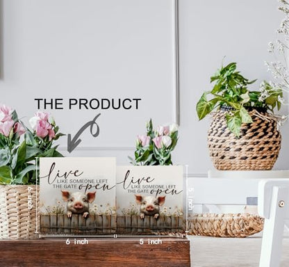 Pig Signs - Farm Cottagecore Animal Office Kitchen Bedroom Decor,Rustic Farmhouse Live like Someone Left the Gate Open Home Decor Wooden Signs,Pig Gifts for Women,6x6