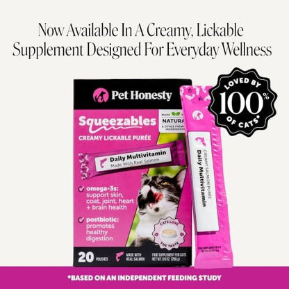 Cat Multivitamin Crunchy Creamy Chews - Daily Vitamins with Lysine, Prebiotics, Omega 3 Fish Oil - Cat Treats for Immune Support, Skin Coat, Digestion, Heart + Joint Health (180 Day Supply)