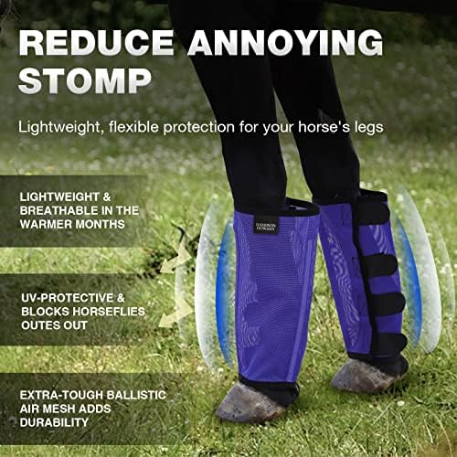 Harrison Howard Loose Fitting Fly Boots UV-Protective Extra Tough Mesh Ventilated Four Fasteners Stay-on Design Protect Horse Legs & Stomp-Reducing Set of 4 Deep Navy Small