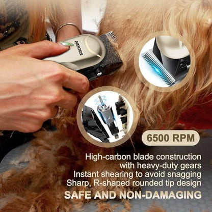 Quiet Dog Grooming Kit - 2000mAh Dog Clippers for Grooming Dog Grooming Clippers for Heavy Thick Hair Coats Waterproof Rechargeable Cordless Clippers Safe and Easy to Clean Home Pet Grooming Gold