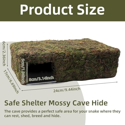 Yellow Mossy Cave Hide for Reptiles, Lizard Gecko Snake Shelter Hut