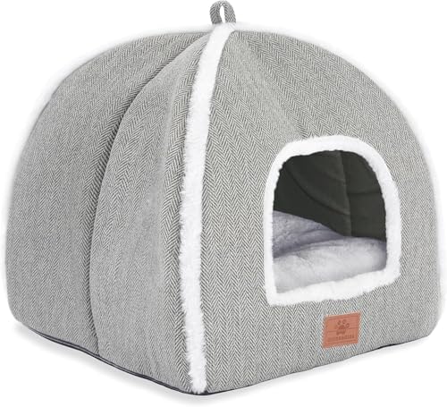Cat Bed for Indoor Cats - Cat Cave Bed Cat House Cat Tent with Removable Washable Cushioned Pillow, Soft and Self Warming Kitten beds,Cat Beds & Furniture （Large Grey）