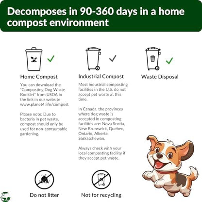 100% Compostable & Biodegradable Dog Poop Bags Leak-Proof and Extra Thick Light Green Dog Bags Pet Waste Bags for Big and Small Dogs - Unscented - Planet4Life (Pack of 240)