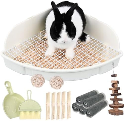 RUBYHOME Rabbit Litter Box Large Bunny Guinea Pig Corner Litter Box Potty Trainer Bigger Pet Pan Hamster Bedding Cage Litter Fanshaped for Adult Guinea Pigs Chinchilla Ferret, 20 in x 13.2 in x 6 in