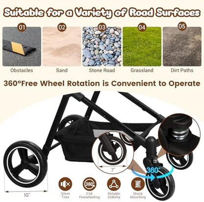 Foldable Double Pet Stroller for 2 Small Medium Cats Dogs