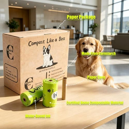 Certified Home Compostable Dog Poop Bags Rolls,Unscented Poop Bags for Dogs,Doggie Litter Bags,Extra Strong Doggy Waste Bags,300 Counts