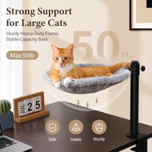 PAWZ Road Cat Desk Bed Hammock 360° Roataion & Height Adjustable, Gray