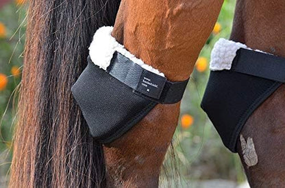 Click Horse Hock Shield, Horse Care Boots, Hock Shield for Horses w/ Fleece Lining, Prevents Hock Sores & Bed Sores, Tear Resistant Hock Protectors for Horses, Black w/ Green Trim