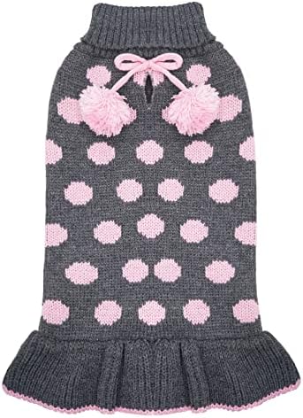 KYEESE Dog Sweater Dress for Small Dogs Turtleneck Thick Knit Pullover