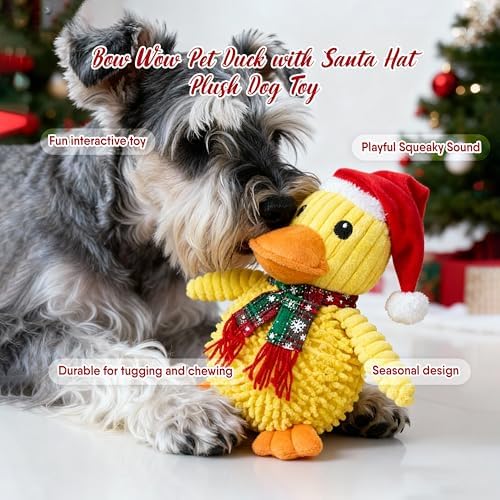 Bow Wow Pet Duck with Santa Hat Plush Dog Toy