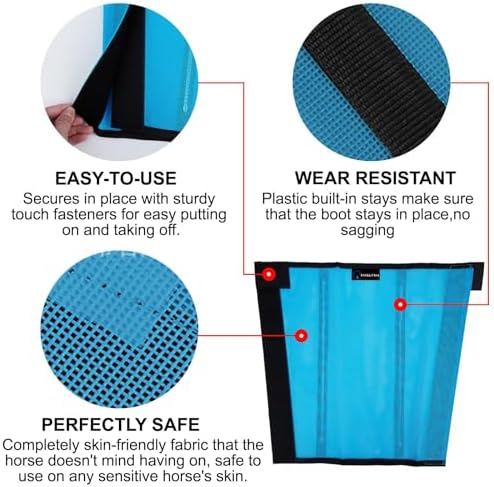 FOXLVDA Pony Fly Boots (Donkey/Mini Horse), Set of 4 - Loose Fitting Design, Breathable, Adjustable & UV Protective with Support Bars for Reduce Stomping & Leg Fatigue, 13hh-14.2hh (Blue, Medium)