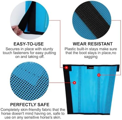 FOXLVDA Pony Fly Boots (Donkey/Mini Horse), Set of 4 - Loose Fitting Design, Breathable, Adjustable & UV Protective with Support Bars for Reduce Stomping & Leg Fatigue, 13hh-14.2hh (Blue, Medium)