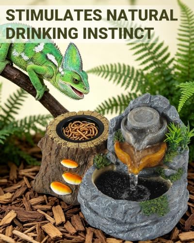 Reptile Water Fountain 700ML with Food Dish for Geckos, Bearded Dragons