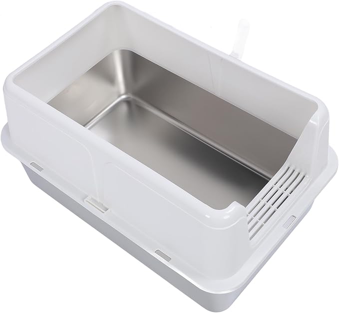 Aramox Half Clad Stainless Steel Cat Bedroom with Metal with High Metal for Cats for Animal Owners and Their Like Friends Closed. (White)