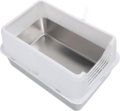 Aramox Half Clad Stainless Steel Cat Bedroom with Metal with High Metal for Cats for Animal Owners and Their Like Friends Closed. (White)