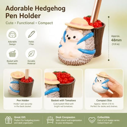 Gray Hedgehog Pen Holder & Desk Figurine with Removable Tomato