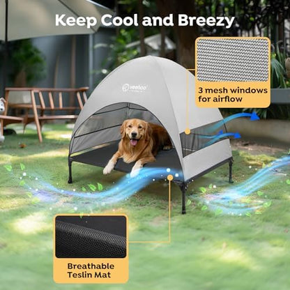 Veehoo Outdoor Dog Bed with Canopy, Cooling Elevated Dog Shade for Outside