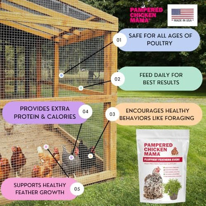 Pampered Chicken Mama Molting Supplement for Chickens: Fluffiest Feathers Ever Backyard Chicken Feed and Supplies for Hens (2 pounds)