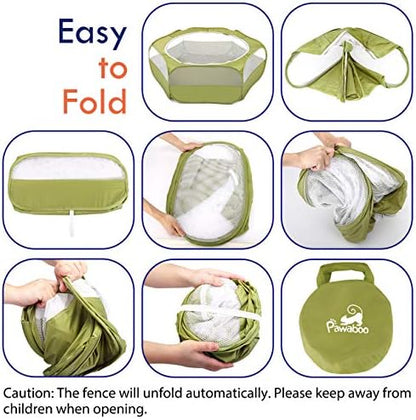Pawaboo Small Animal Playpen with Zippered Cover,Green