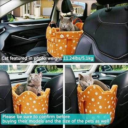 Center Console Dog Car Seat Safe Travel for Small Dogs Under 15 lbs Detachable Washable Pet Carrier with Storage Pockets & Safety Leash (Orange)