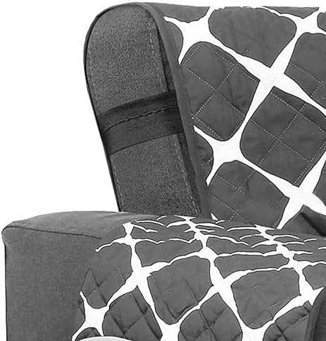 Elegant Comfort Quilted Furniture Protectors Solid and Printed Design Reversible Slipcovers Featuring Elastic Straps and Smart Pockets Great for Pets, Kids and More, Bloomingdale Sofa, Gray/Black