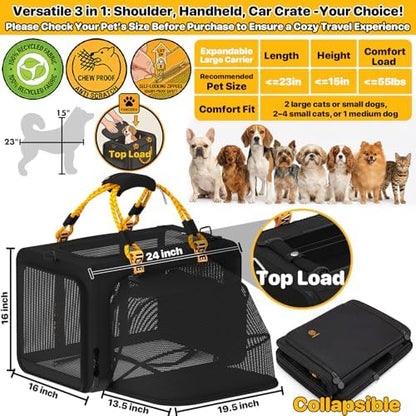PAWZIDEA Expandable Large Pet Carrier, Soft-Sided 2–4 Cats Carrier Up 55lbs