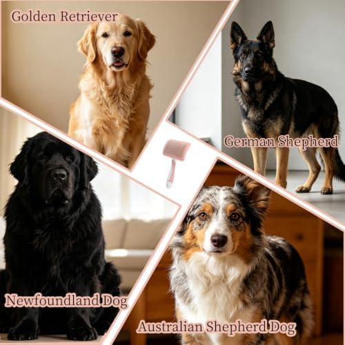 Self-Cleaning Slicker Dog Brush for Large Long-Haired Breeds （White, Red)