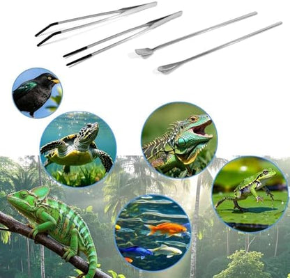 4-Piece Reptile Feeding Tongs Set with Silicone Tips & Feeding Spoons