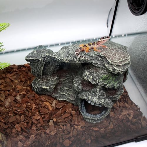 Gecko Hide Shale Scape Step Ledge, Reptile Rock Basking Platform Cave Hideout Tank Accessories Decorations, Great for Reptiles, Amphibians, Leopard Gecko, Snake, Lizard, Frogs, Turtle