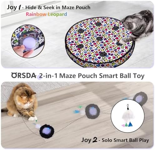ORSDA Cat Toys, Interactive Activated Moving Ball in 7 Holes Mat, Automatic Fast Rolling Ball, Hide and Seek Toys for Indoor Cats, Exercise Kicker Mouse Catching Game