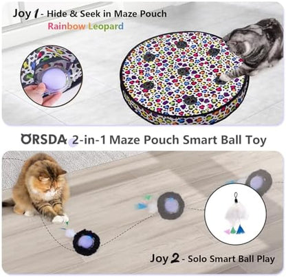 ORSDA Cat Toys, Interactive Activated Moving Ball in 7 Holes Mat, Automatic Fast Rolling Ball, Hide and Seek Toys for Indoor Cats, Exercise Kicker Mouse Catching Game
