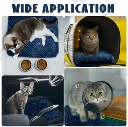 Drydiet 4 Pcs Self Heating Cat Pad Self Warming Cat Bed Dog Heating Pad Washable Thermal Pet Mat for Indoor Outdoor Pet 16 x 20 Inch Removable Non Slip(Navy Blue)