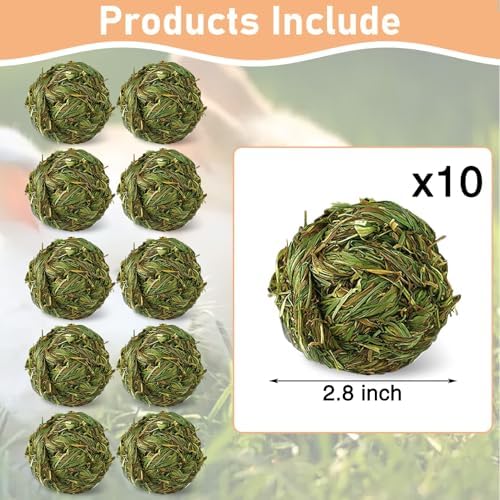 Hamiledyi 10 Pcs Rabbit Chew Ball Timothy Grass Ball Small Animal Activity Play Chew Toys Teeth Grinding for Bunny Rabbits Hamster Guinea Pigs Gerbils Chinchillas