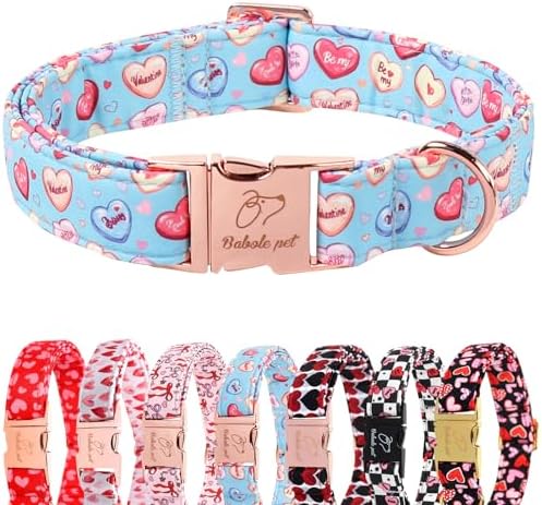 Valentines Dog Collar for Puppy Small Dogs - Cute Blue Heart Pattern Puppy Collar Sweet Valentine Adjustable Heavy Duty Pet Collar with Metal Buckle XS