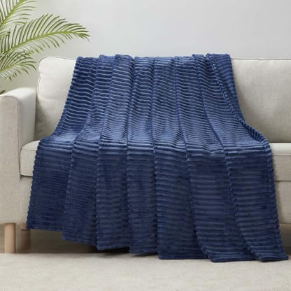Nestl Blue Throw Blanket for Couch - Cozy Warm Fuzzy Blankets for Women, Set of 2 Small Fleece Throws for Girls - Navy Blue, 50 x 60 Inches