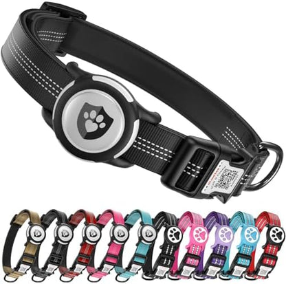 Waterproof AirTag Dog Collar with QR Code Dog Tag, Black XS