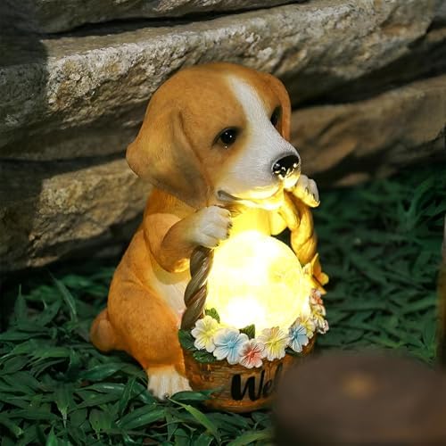 Fairy Garden Statues,Fairies Garden House with Solar Powerd Night Light,Yard Decorations Outdoor Fairy Yard Accessories Decor for Outside (Dog)
