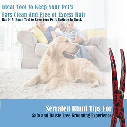 Dog Pet Ear/Nose Hair Puller Grooming Hemostat Locking Forceps Curved Pliers, 5.5" (14cm) Full Serrated Clamps Stainless Steel (Red Paws)