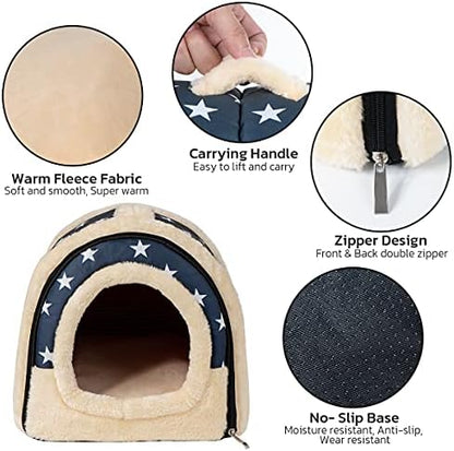 Pet Soft Guinea Pig & Rabbit Cozy Hideout House - Small Animal Bed for Guinea Pigs, Rabbits, Hamsters, Rats & Chinchillas Cave Bed (Stars)