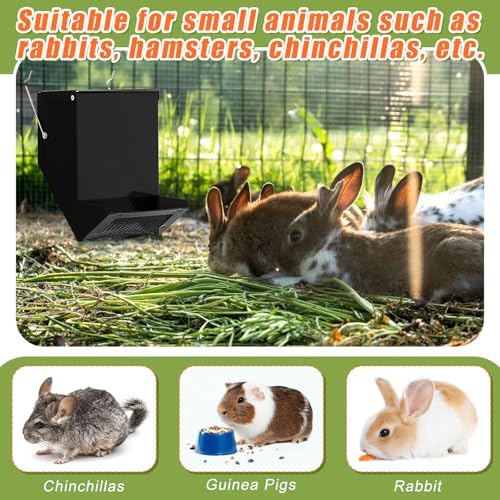 Maxcheck 2 Pcs Rabbit Feeder for Cages, 4.7 Inches, Mesh Bottom, Black