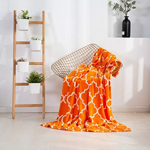 Valerian Luxury Velvet Super Soft Light Weight Blanket Prints Fleece Throw - All Year Round Home Decor, Fuzzy Warm and Cozy Throws, Couch and Gift, 50 x 60 inch, Quatrefoil Orange