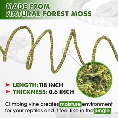 Duspro Reptile Decor Set, 10FT Bendable Vine & 4 Oz Dried Forest Moss
