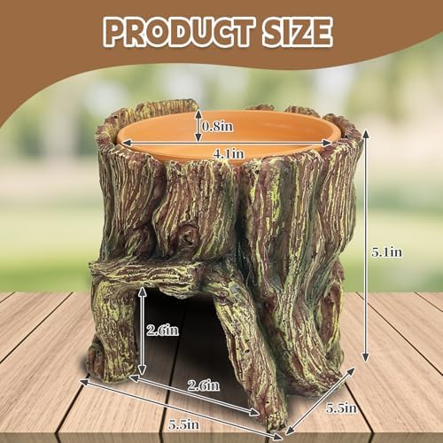 PINVNBY 2 in 1 Reptile Hide Cave with Removable Sump and Humidity Water Dish Reptiles Hideout Water Tank Accessories for Small Reptiles Gecko Leopard Gecko Lizard Snake Crabs