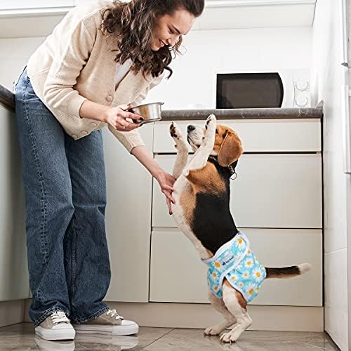 Pet Soft Female Dog Diapers, 3 Pack Washable Dog Diapers for Dogs in Heat, Reusable Dogs Period Panties, Puppy Diapers Female (Flower, L)