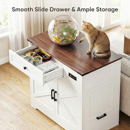 LIKIMIO 31.5" Cat Litter Box Enclosure with LED Odor Control