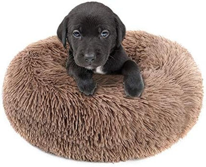 otoez Kitten Puppy Bed Extra Small XS Round Dog Cat Beds Anti Anxiety Plush Pet Calming Donut Bed with Non-Slip Waterproof Bottom, Washable (15.7", Khaki)