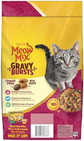 Meow Mix Gravy Bursts, Savory Chicken Flavor Mix, Gravy Filled Dry Cat Food, 3 lb. Bag (Pack of 2)