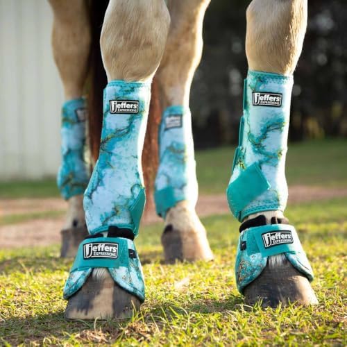 Jeffers Expression Protective Horse Boots, 1 Pair, Medium - Safe Neoprene Leg Guards, Durable Strap Closures, Front & Hind Support, Equestrian Accessories for Travel & Riding - Bisbee Blue