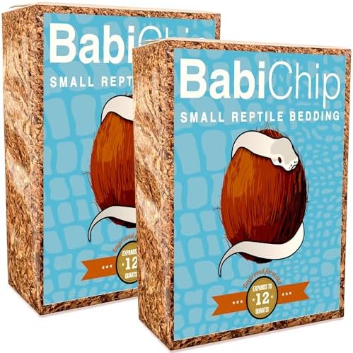 BabiChip Coconut Chip Substrate for Reptiles 2 Pack of 12 Quart Loose Small Sized Coco Husk Chip Bedding for Ball Pythons, Snakes, Tortoises, Geckos, Frogs, or Lizard Terrarium Tanks