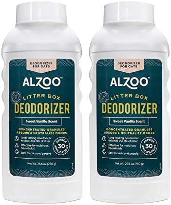 ALZOO Cat Litter Deodorizer, Concentrated Granules Absorb & Help Neutralize Odors, 100% Plant-Based Active Ingredients, Up To 30 Uses, Sweet Vanilla Scent, 26.6 Oz., Pack of 2